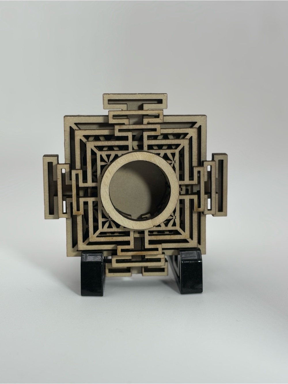 Laser Cut Wooden Crystal Sphere Stand Geometric Mandala Display Holder